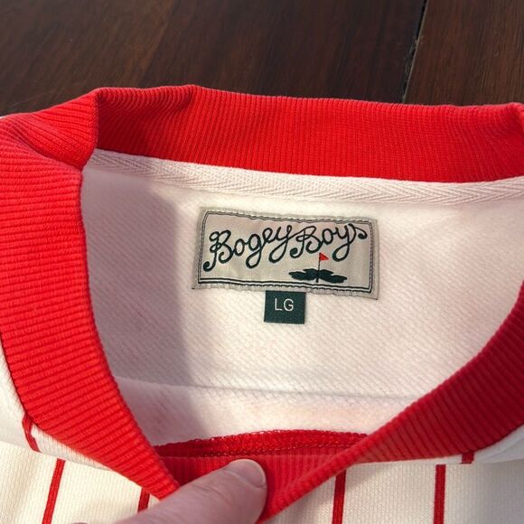 Bogey Boys White Red Striped Crewneck Golf Sweater Men’s Large Pullover - Picture 3 of 9